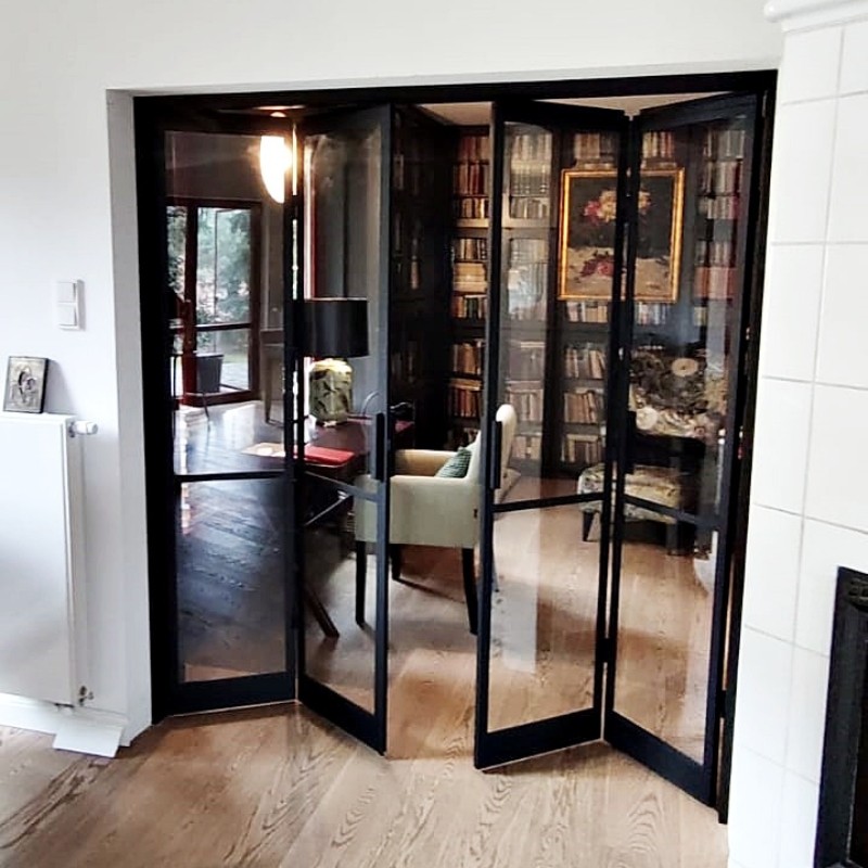 Drzwi harmonijkowe loftowe składane z przezroczystym szkłem