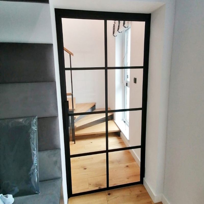 KLASYCZNE DRZWI LOFTOWE, SZPROSY KRATKA, SZKŁO PRZEZROCZYSTE