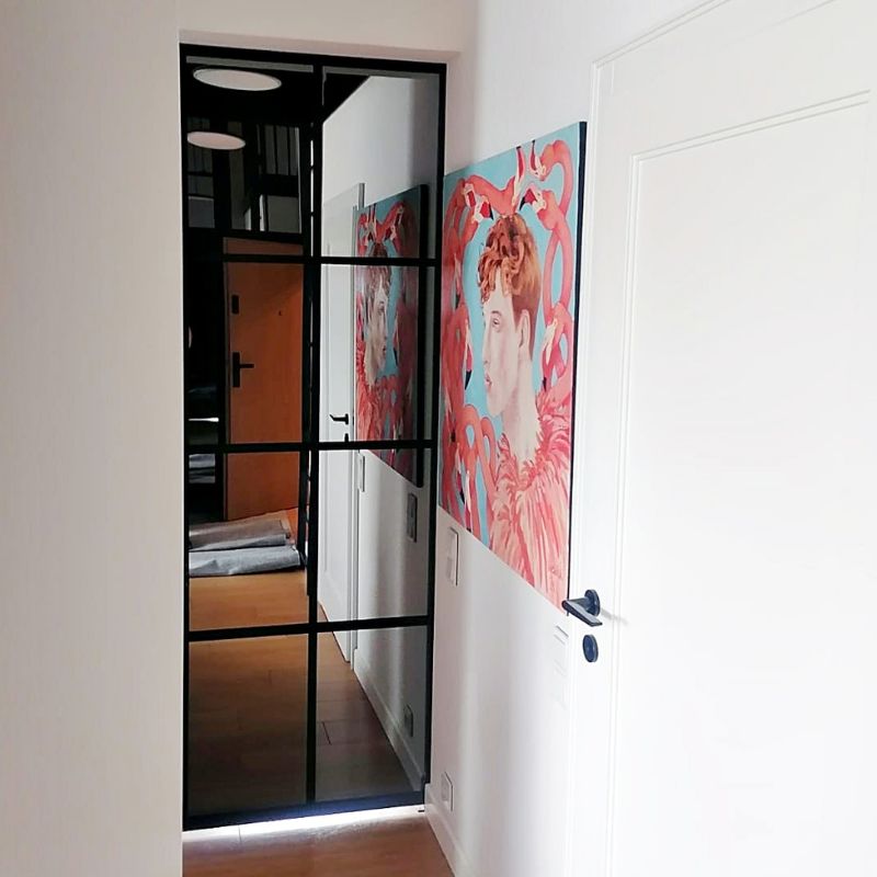 DRZWI PRZESUWNE LOFTOWE Z LUSTREM GRAFITOWYM