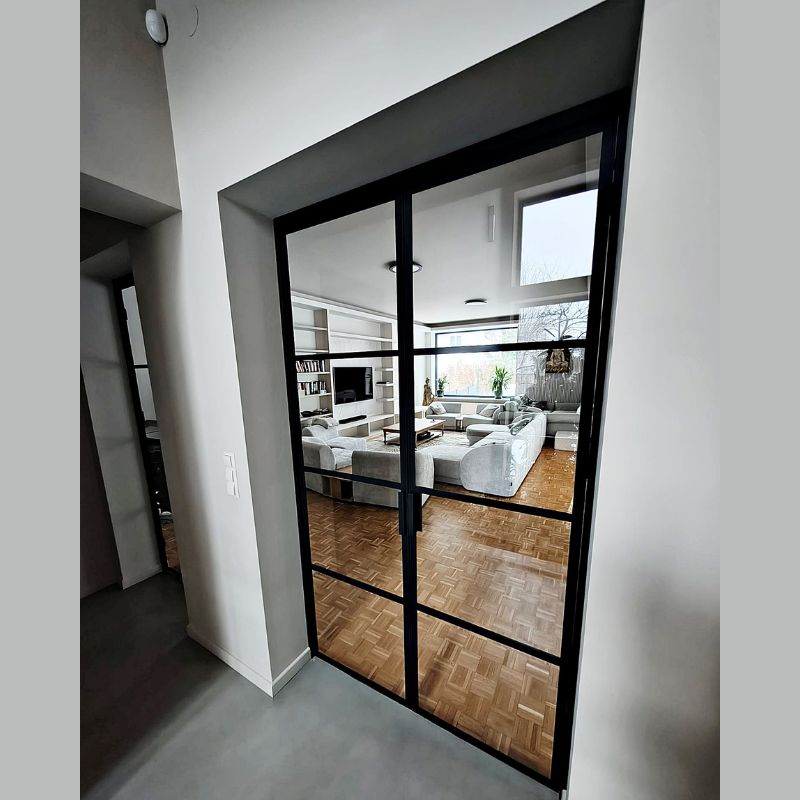 Podwójne drzwi stalowe loftowe z przeszkleniami