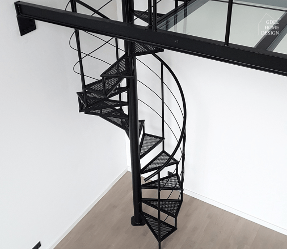 metalowe schody spiralne z antresolą loftową GDEL